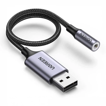 Внешняя звуковая карта Ugreen CM477 USB - 3.5 мм TRRS 24 бит 96 кГц с поддержкой микрофона 25 см Серый (30757)