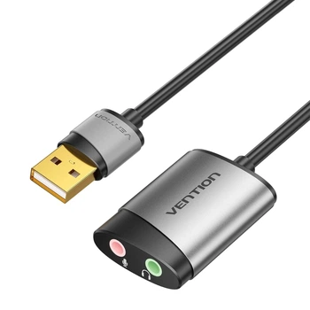 Внешняя звуковая карта Vention USB 2.0 - 2x 3.5 мм 0.15 м для наушников и микрофона, алюминиевый корпус Серый (CDKHB)