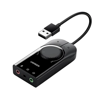 Внешняя звуковая карта Ugreen CM129 USB - 3.5 мм 15 см регулятор громкости, TRRS, 3 порта Черный (40964)