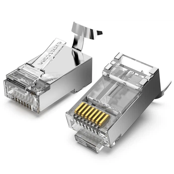 Коннектор Vention Cat.7 FTP RJ45 8P8C 50 шт 50U Gold Plated под жилу 1.5 мм со вставкой Серебристый (IDER0-50)