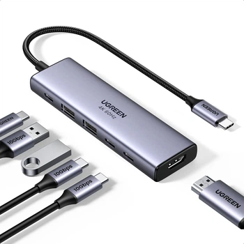 USB-хаб Ugreen CM511 USB-C - HDMI 4K 60Hz / 2xUSB-A / 2xUSB-C 10Gbps / PD 100W Сірий (35999)