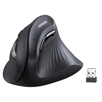 Мышь беспроводная вертикальная Ugreen MU008 Bluetooth 5.0 / 2.4 ГГц 4000 DPI бесшумная Черная (25444)