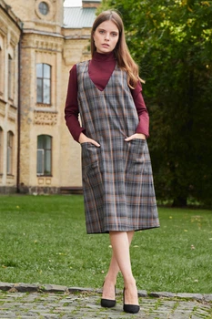 Жіночий сірий сарафан в клітинку з кишенями LadyLike 44 Сірий (ll2208364484384)