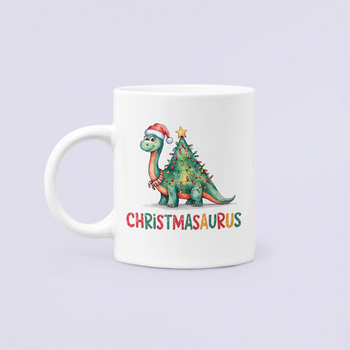 Чашка Керамическая Кружка с принтом Christmasaurus Динозавр Санта Белая 330 мл