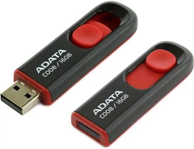 Флеш накопитель USB 16Gb ADATA C008, Black/Red, USB 2.0 (AC008-16G-RKD)