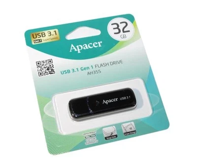 Флеш накопитель USB 32Gb Apacer AH355, Black, USB 3.2 Gen 1 (AP32GAH355B-1)