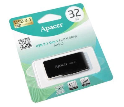 Флеш накопитель USB 32Gb Apacer AH350, Black, USB 3.2 Gen 1 (AP32GAH350B-1)