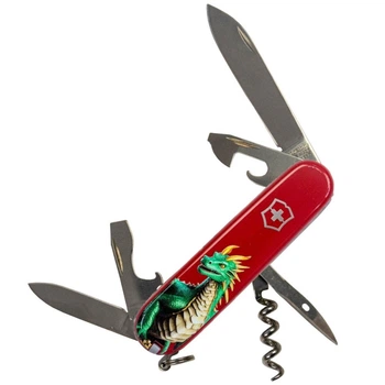 Ніж складаний, мультитул Victorinox Spartan Zodiac (91мм, 12 функцій), зелений дракон 1.3603.Z3340u