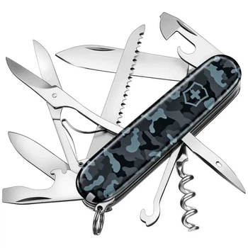 Ніж складаний, мультитул Victorinox Huntsman (91мм, 15 функцій), синій камуфляж, 1.3713.942