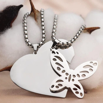 Парні кулони для закоханих з нержавіючої сталі "Butterfly Heart"