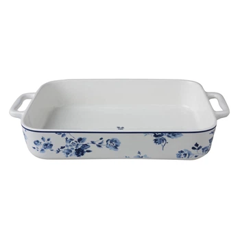 Форма для запікання порцеляновий Laura Ashley BLUEPRINT, 32х22,5 см, білий з синіми трояндами (179474)
