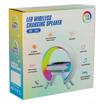 Lampka nocna KIK LED Gamingowa RGB glosnik ladowarka indukcyjna radio budzik zegar (5903039757103)