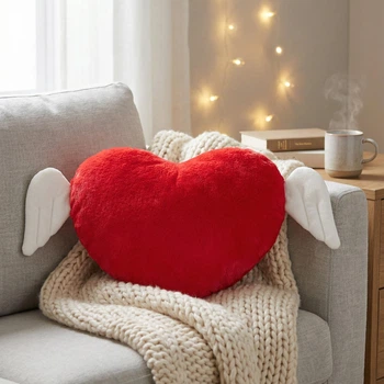 Мягкая плюшевая декоративная подушка Сердце ангела WP Merchandise FWPANGELHEART25RD диаметром 30 см подушка в форме сердца для спальни и детской Красный с белым