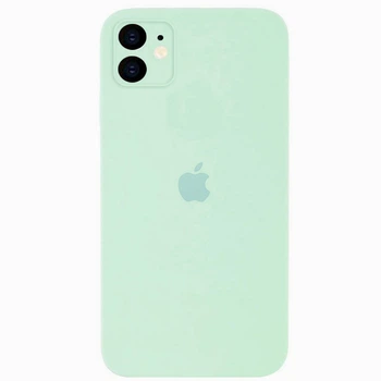 Чехол-накладка Silicone Full case camera SQUARE (квадратные) для IPhone 11 Turquoise (03) светло зеленый