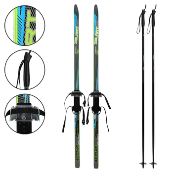 Лыжи беговые подростковые в комплекте с палками Zelart 0881-150B Grey-Blue-Neon Green