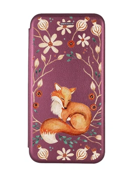 Чохол-книжка бордовий з малюнком на Samsung Galaxy A15 (A155) Лисичка (принт 420)