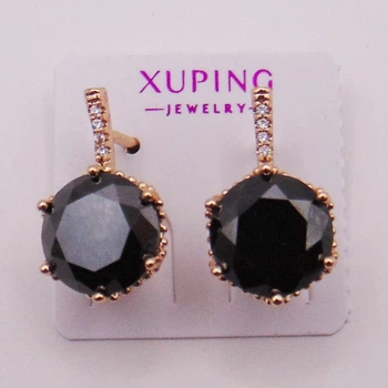 Серьги с черным фианитом медзолото Xuping 18х10 xp12