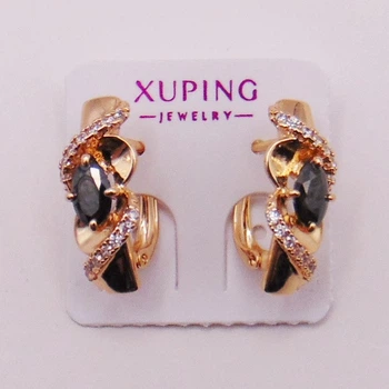 Серьги с черными фианитами медзолото Xuping 17х5 xp23
