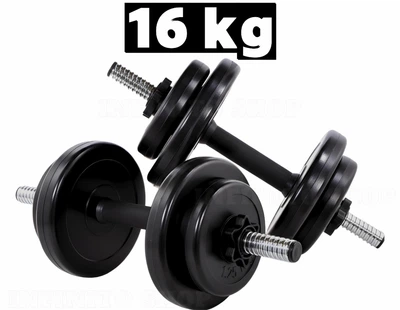 Гантели Infinito Sport Edition 2×8 кг композитные наборные (набор 16 кг, стальной гриф 45 см, прорезиненные диски)