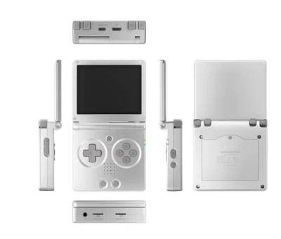 Anbernic RG35XXSP портативна ретроконсоль 2 слоти для SD/TF, 3.5" IPS-екран, Cortex-A53, Wi-Fi 5 G, 64 ГБ, батарея 3300 мА·год, Linux, сріблястий.