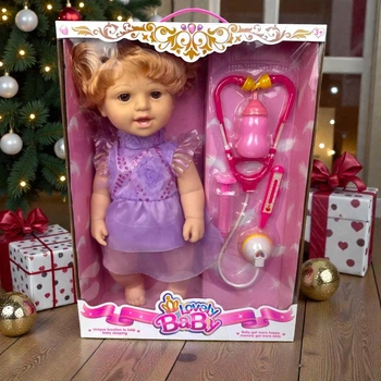 Дитяча динамічна лялька іграшка Lovely Baby інерційна пупс рухлива з пляшечкою в коробці (9001)