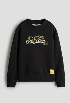 Свитшот утепленный черный со смайликами для мальчиков h&m 10-12 лет 146-152 см