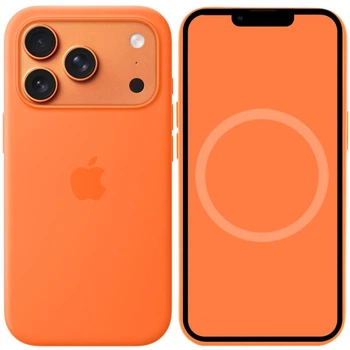 Чехол панель силиконовый OEM Premium Silicone case with Magsafe MagFit Magnetic Ring для Apple iPhone 17 Pro (6.3") Pole Orange