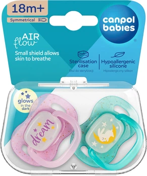 Пустышка силиконовая симметричная Canpol babies NightGlow 18+ месяцев 2 шт (34/944_pin)