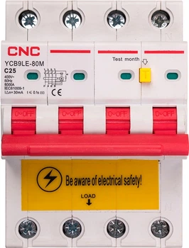 Диференційний автоматичний вимикач CNC Electric YCB9LE-80M 4P C25 6000A 30mA 230V (NV821945)