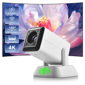 Смарт проектор с аккумулятором батарея Salange Q7 Wi-Fi Bluetooth 200 ANSI HD 720P поддержка 4K портативный мини LED мощный видеопроектор домашний кинотеатр для дома офиса фильмов презентаций телефона смартфона USB HDMI 180° поворот