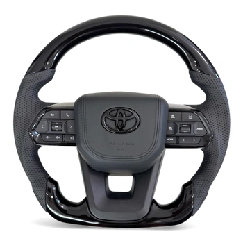 Анатомічне кермо для Toyota Land Cruiser 200, Prado 150. З підігрівом. Рояльний лак. Подушка зі шкіри - чорний логотип. В зборі.