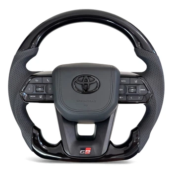 Анатомический руль для Toyota Land Cruiser 200, Prado 150. GR. Без подогрева. Рояльный лак. Подушка из кожи - черный логотип. В сборе.