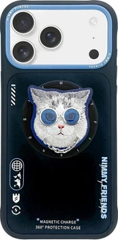 Панель Nimmy Glasses Cool Cat MagSafe для Apple iPhone 17 Pro Black-Blue (6971080314339)