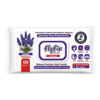 Універсальні вологі серветки Fly Fix для прибирання Лаванда, 100 шт