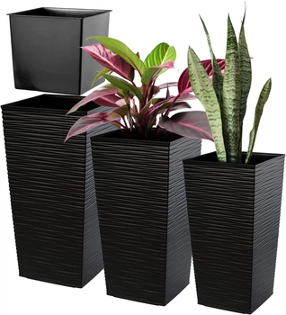 Donice na kwiaty z wkładem Kadax Tuluza K8072 30 cm + 35 cm + 40 cm Czarne