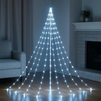 Гірлянда роса Кінський хвіст, 2 м, 200 LED, 10 ниток, на батарейках та USB, Холодний білий