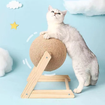 Когтеточка для кошек Seuno large L-Style Ball сизалевый мяч на деревянной подставке для заточки когтей и защиты мебели (GS816)