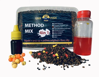 Прикорм для риби Метод МІКС "Фруктовий мікс" 4 в 1 на фідер та флет-метод UKR FISH підгодовування на коропа