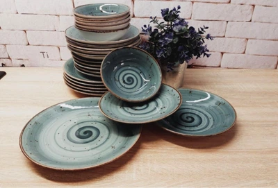 Столовий сервіз OMS TULU порцеляна 6 персон 24 шт. Spiral Grey-Blue (сіро-блакитний)
