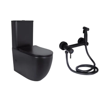 Комплект 2 в 1: напольный унитаз Qtap Robin Matt Black QT13226083AMB + набор гигиенического душа Lidz Aria Black LDARI110BLA43394