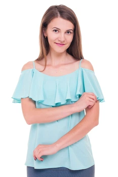 Жіноча однотонна блуза з воланом на бретелях LadyLike 50 Бірюзовий (ll2151410042444)