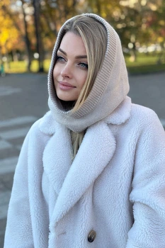 Кашеміровий капор жіночий теплий на зиму бежевий