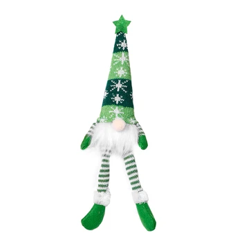 Игрушка гном Lesko N2 Green 20 см новогодняя для праздничного декора с LED подсветкой