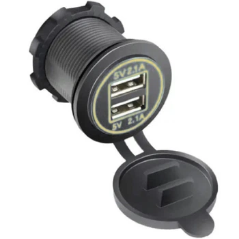 Гніздо під штекер прикурювача врізне з кришкою 2 USB DC 12-24V 5V 2,1-1A подсветка Помаранчевий (SF-50-2)