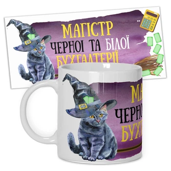 Кружка керамическая смешная с надписью, с принтом от WONKEY "Магистр чёрной и белой бухгалтерии" 330мл 25011