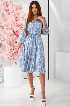 Жіноча шовкова сукня в горох LadyLike 44 Синій (ll2228434667387)