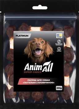 Ласощі для собак AnimAll Platinum Гантельки з яловичиною, 200 г (4820224504063)
