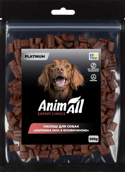 Ласощі для собак AnimAll Platinum Соломка міні з яловичиною 200 г (4820224504186)