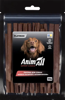 Ласощі для собак AnimAll Platinum М'ясні палички з яловичиною 100 г (4820224504117)