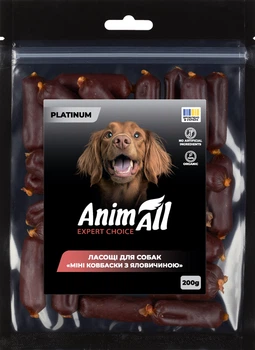 Ласощі для собак AnimAll Platinum Міні ковбаски з яловичиною 200 г (4820224504346)